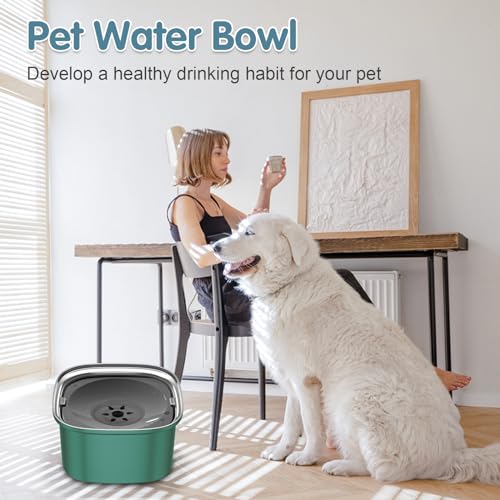 UPSKY 3L Dog Water Bowl 101oz Stainless Steel No Spill Large Capacity Dog Food Water Bowl Slow Water Feeder, Spill Proof Pet Water Dispenser Vehicle Carried Travel Water Bowls - color: K-Dark Green