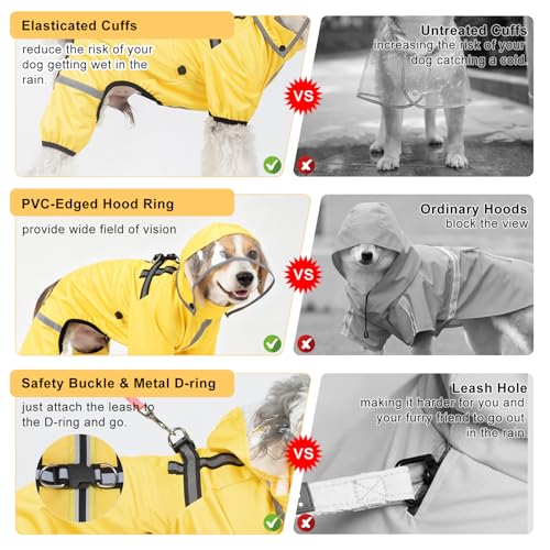 BEAUTYZOO Dog Raincoat for Small Medium Dogs Puppy,Waterproof Dog Rain Jacket with Harness Built-in & Detachable Hood, Zip Up Pet Rain Coat,Reflective Windproof Full Body Coverage Poncho for Rain Snow