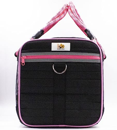 Buddy's Best Airline Approved Pet Carrier Black & Pink Heavy Duty, Fits Under Seat, TSA Compliant, Ventilated Mesh Design w/Waterproof Base & Reflective Safety Strips - color: Black & Pink