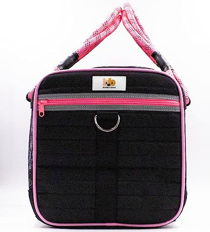 Buddy's Best Airline Approved Pet Carrier Black & Pink Heavy Duty, Fits Under Seat, TSA Compliant, Ventilated Mesh Design w/Waterproof Base & Reflective Safety Strips - color: Black & Pink