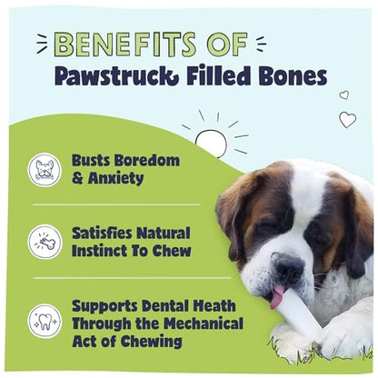 Pawstruck Large 5-6" Filled Dog Bones, Peanut Butter Flavor - Made in USA, Long Lasting Stuffed Femur for Aggressive Chewers, Dental Treat - Pack of 3, Packaging May Vary - size: 3 Pack