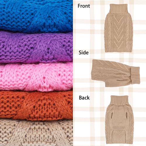 Dog Sweaters for Small Dogs Warm Dog Clothes Winter Chihuahua Clothes Girl Boy Puppy Sweater Knitted Doggy Coat Soft Mini Dachshund Sweater with Turtleneck Pullover Design (Khaki, Large) - color: Khaki, size: Large