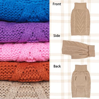 Dog Sweaters for Small Dogs Fall Winter Puppy Sweater Warm Dog Clothes Girl boy Solid Knit Chihuahua Sweater Sleeveless Doggy Coat Turtleneck Pullover Doggie Cat Outfit(Khaki, X-Small) - color: Khaki, size: X-Small