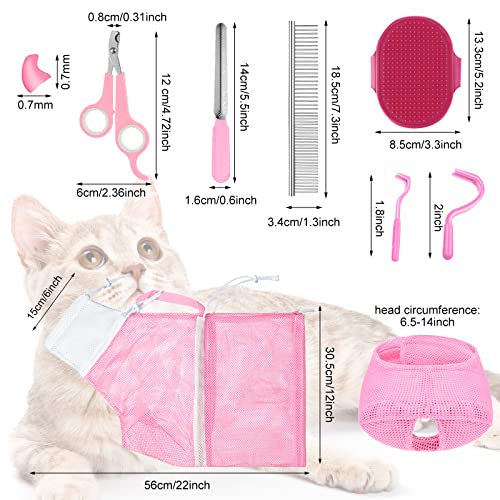 9 Pcs Cat Bathing Bag Set Cat Shower Bag Anti Bite and Scratch for Pet Grooming Washing Brush Comb Muzzle Nail Clipper Nail File Tick Tool(Pink) - color: Pink