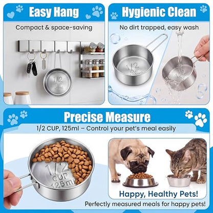 Qinyoung 3 Pack 1/2 Measuring Cups 1/2 Dog Cat Food Stainless Steel Scoop Cup with Handle Portion Control for Wet and Dry Ingredients for Dog Cat Bird