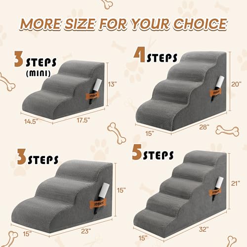 Dog Stairs, Romrol Dog Steps Ramp for High Bed and Couch, Dogs Ramp with Durable Non-Slip Waterproof Fabric Cover, Pet Stairs for Small Dogs and Cats or Pets Joints, 4-Tiers,Grey