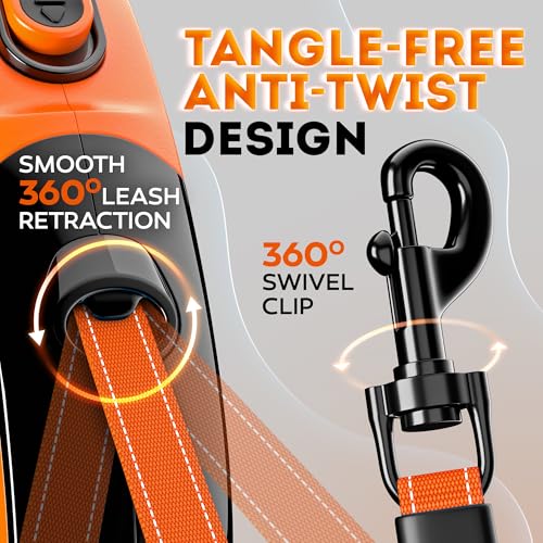 Update Retractable Dog Leash up to 100 lbs – Heavy Duty Reflective Leash – Soft Anti-Slip Grip Outdoor Daily