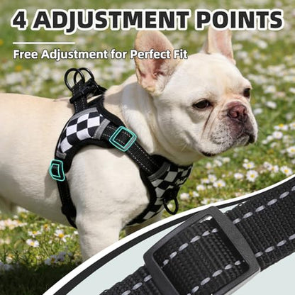 PUPTECK Dog Harness Small Sized Dog, Step in Adjustable Reflective Dog Vest Harness Escape Proof, No Pull Soft Padded Harness Easy Control, Checkered, M - color: Black&White(Checkered), size: M (CHEST: 14.5"-20")