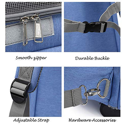 Wheeled Pet Carrier Backpack Pet Stroller, Travel Carrier, Car Seat for Small Dogs Cats Puppies, Comfort Cat Backpack Removable Rolling Wheels – Mesh Ventilation Windows (Large Blue) - color: Large Blue