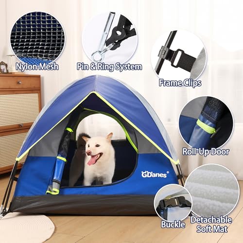 GDanes Blue Dog Tent House - Portable Indoor/Outdoor Dog Bed with Soft Pad for Large Dogs, 42 x 42 x 32 Inches - style: Blue