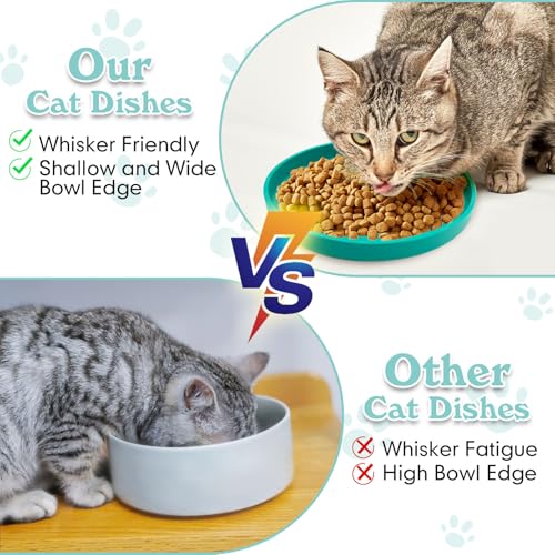 Silicone Cat Food Bowls Shallow Cat Dishes 5.9in Wide Pet Plates Set of 2 Small Flat Dog Saucer Bowl Cute Whisker Fatigue Kitten Feeding Dish for Dry Food & Wet Food (Round Yellow) - color: Yellow, size: M: 5.9 inches - without Suction Cup