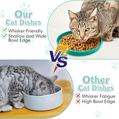 Silicone Cat Food Bowls Shallow Cat Dishes 5.9in Wide Pet Plates Set of 2 Small Flat Dog Saucer Bowl Cute Whisker Fatigue Kitten Feeding Dish for Dry Food & Wet Food (Round Yellow) - color: Yellow, size: M: 5.9 inches - without Suction Cup
