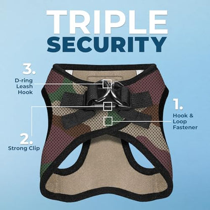 Best Pet Supplies - All Weather Mesh/Plush, Reflective, No Pull Harness for Small, Medium Dogs, Cats - Secure with Hook & Loop Fastener, Buckle, Double D-Rings - Army/Black Trim, L - color: Harness (Army/Black Trim), size: L (Chest: 18 - 20.5")