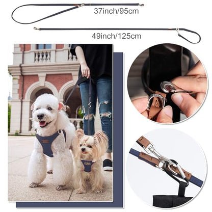 Puppytie xs Dog Harness with Multifunction Dog Leash,Soft Adjustable No Choke Escape Proof Pet Harness Vest,Navy,XS - color: Navy, size: XS(4.5-11lb）