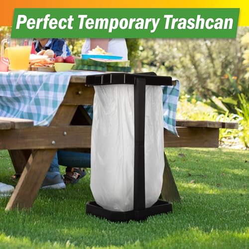 Wakeman Heavy Duty Black Trash Bag Portable Trash Bag Holder Stand with 7 Bags - Collapsible Trash Can Camping, RV, Kitchen, or Tailgate Party Garbage Bag Holder - color: Heavy Duty Black