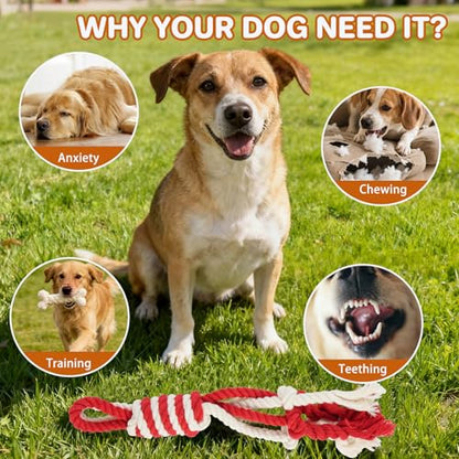 3 Pack Cotton Rope Dog Toy Set, Indestructible Chew Toys for Aggressive Chewers, Puppy Teething Toys with Bone, Human & Rope Dog Ball Designs for Boredom Relief & Tug of War， Red-White - style: Red-White suit（3 pack）