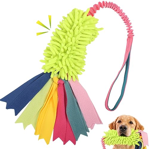wodoca Dog Tug Toys - Aggressive Chewer Rope Toy with Strong Squeak, Ideal for Large Dogs, Training, and Play - color: Green Chenille, Pink Webbing
