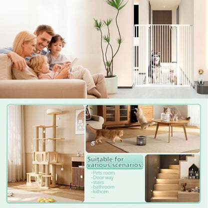 51" Extra Tall Cat Gate 30"-49.27" Wide, Auto Close, Pressure Mounted, for Cats & Small Dogs, Hallway, Stairs, Kitchen, Not Baby Gate,White - color: White, size: 51"H,30-49.27"W-White