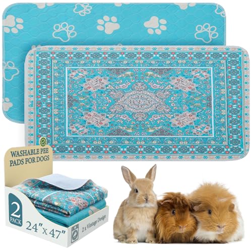 Homimp Guinea Pig Cage Liners, 2 Pack Washable Pee Pads for Dogs, Waterproof & Leakproof Puppy Pee Pads, Super Absorbent Reusable Bedding with Anti-Slip Backing for Rabbit,Bunny,Hamster, Blue, 24"x47" - size: 24"x47"(Pack of 2)
