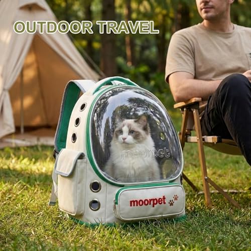 Cat Backpack Carrier, Transparent & Foldable Bubble Pet Backpack for Cats and Dogs, Breathable Kitten Carrier with Side Mesh and Pocket, Portable Travel Bag for Hiking, Walking, Vet (Green) - color: Green