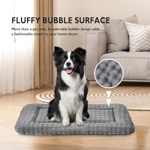Dog Bed Mat Crate Pad for Large Dogs, Washable Soft Pet Sleeping Mat Kennel Pad with 3D Bubble Pattern, Grey, 36"x 23" - color: Grey, size: 36"L x 23"W x 1.5"Th