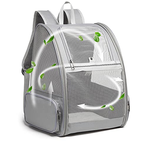 Texsens Pet Backpack Carrier for Small Cats Dogs | Ventilated Design, Safety Straps, Buckle Support, Collapsible | Designed for Travel, Hiking & Outdoor Use (Light Gray) - color: Light Grey