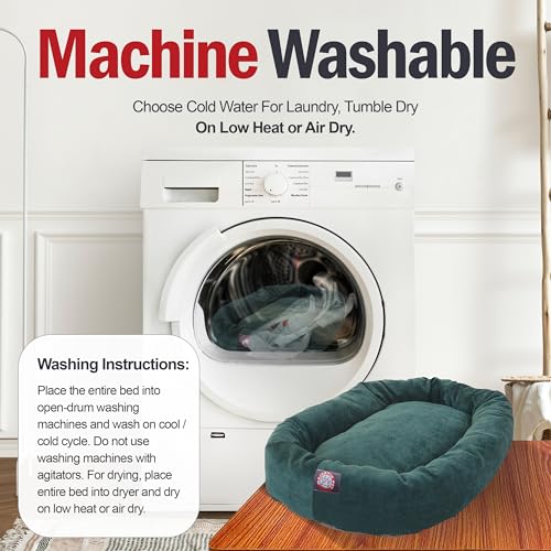 Majestic Pet 40 Inch Micro Velvet Calming Dog Bed Washable – Cozy Soft Round Dog Bed with Spine for Head Support - Fluffy Donut Puppy Mat 40x29x9 (inch) Large – Marine - color: Marine
