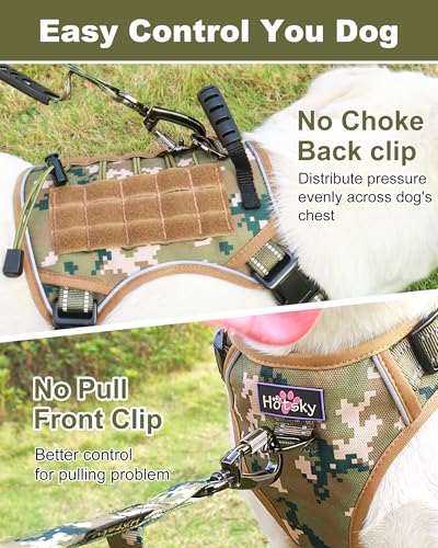 Hotsky Tactical Dog Harness No Pull，Adjustable Service Dog Vest Reflective Military Pet Harness with Control Handle Molle Loop Panels for Training Walking Running(Army Camo, L) - color: Army Camo, size: L(Neck: 20"-26",Chest: 22.5"-32")