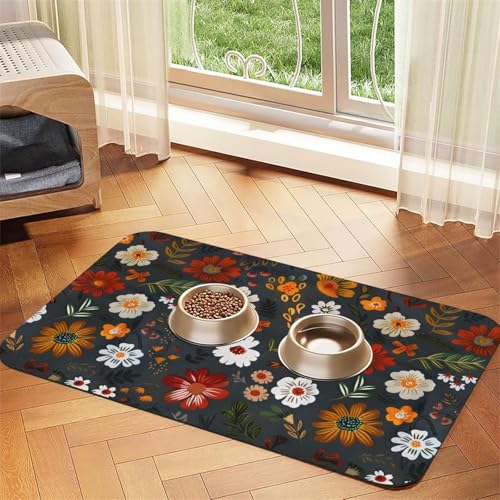Flower Berries Dog Food Mat Absorbent Bowl Mats No Stains Quick Dry Waterproof Pet Cat Placemats for Food and Water, 30x45cm - color: Flower Berries
