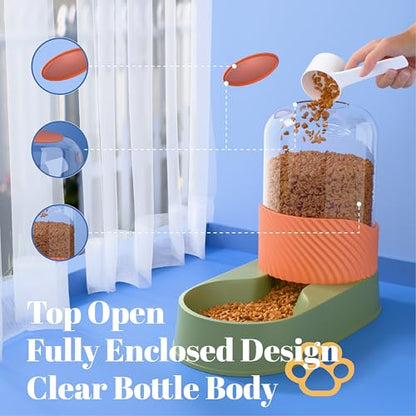 Automatic Cat Feeder and Water Dispenser 2Pcs, Dog Gravity Food Feeder and Water Bowl for Small Medium Pets Puppy Kitten, 3.5L/118.36oz Large Capacity, Easy to Clean (Orange) - color: Orange-Green