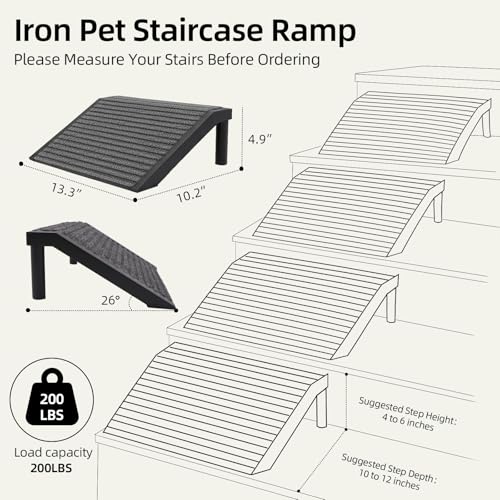 Dog Ramp for Stairs – Non-Slip Pet Steps with Locked-in Carpet & Iron Frame, Helps Senior Dogs & Small Breeds Climb Safely (2-Pack) - size: 2-Pack