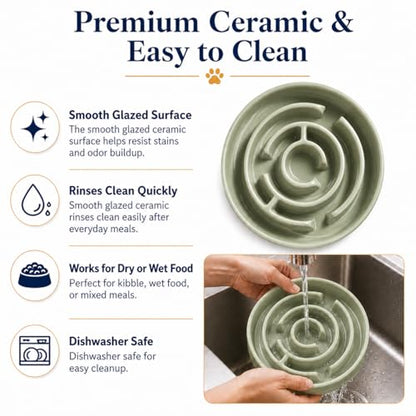 Ceramic Slow Feeder Dog Bowls with Anti-Slip, Slow Feeder & Non-Slip Design, Boredom and Anxiety Reducer, Suitable for All Breed Dogs and Cat (Ceramic-Green) - color: Ceramic-Green