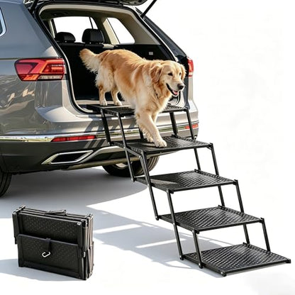 Dog Ramps for Cars, Portable Folding Dog Stairs for Cars, SUV, Trucks, Reinforced Pet Steps Supports Up to 200 lb, 5 Steps