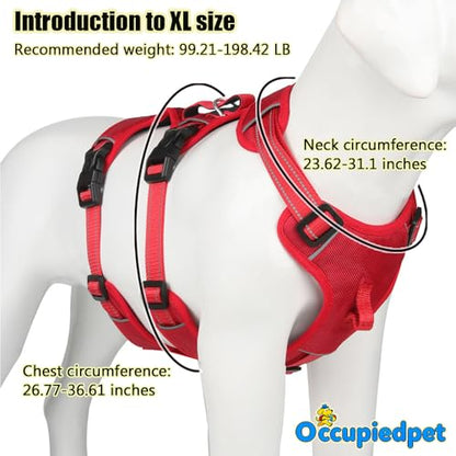 Red No-Pull Dog Harness, Reflective Padded Design for Small/Medium/Large Dogs, Adjustable & Escape-Proof Dog Vest. XL: 99-198 lbs (Chest:26-37",Neck:23-31") - color: Red, size: XL:99-198 lbs (Chest:26-37",Neck:23-31")