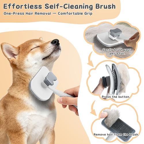 3-Piece Dogs & Cats brush for shedding - Self Cleaning Slicker Brush, Dematting Comb & Nail Clipper - Professional 3-in-1 Grooming Set for Shedding, Mats & Tangles - Easy At-Home Pet Care Tools
