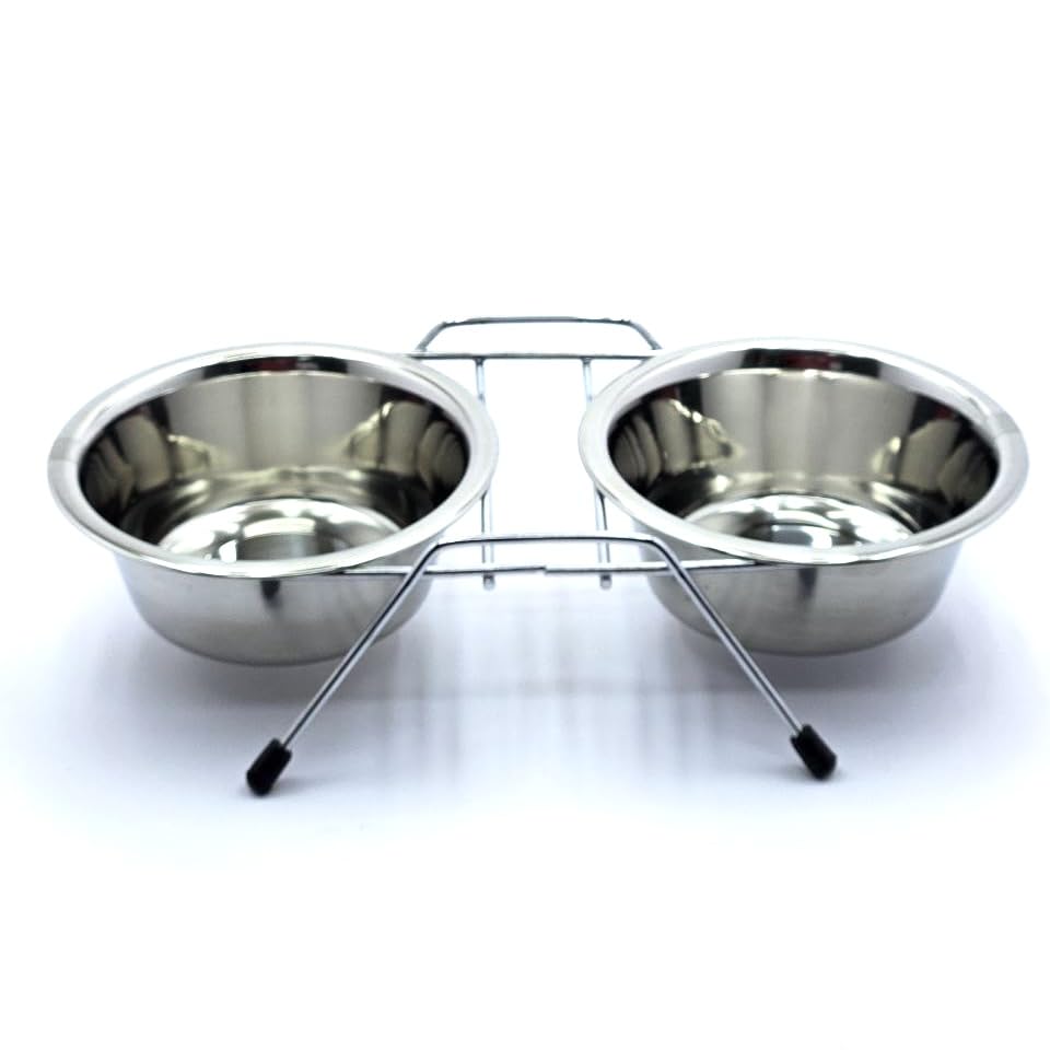 Pet Bowls for Dogs and Cats, with 2 Bowls, Iron Stand Base, Double Bowl Stand, Two Steel Removable (14oz) - size: 14oz