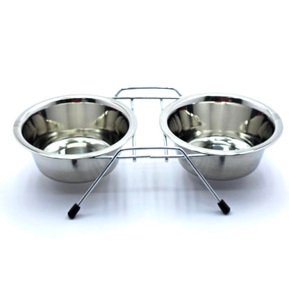 Pet Bowls for Dogs and Cats, with 2 Bowls, Iron Stand Base, Double Bowl Stand, Two Steel Removable (14oz) - size: 14oz