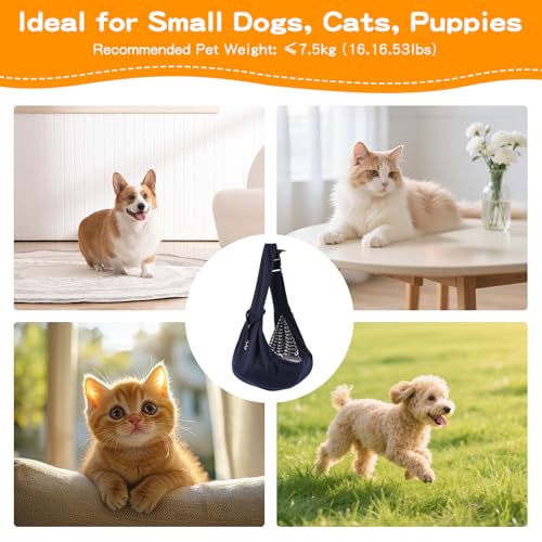 Pet Sling Carrier for Small Dogs Cats, Breathable Portable Pet Travel Shoulder Bag with Adjustable Strap & Safety Leash, Foldable Lightweight Hands-Free Pet Carrier for Outdoor Walking Travel