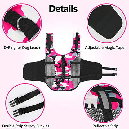 Dog Life Jacket Pet Safety Vest,Adjustable Lifesafer Swimming Vest, Dog Life Jacket for Swimming,Reflective Preserver with Rescue Handle for Small Medium and Large Dogs (XX-Large, Pink), XXL