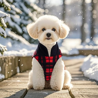 Rbenxia 1 PC Plaid Dog Sweaters with Leash Ring Soft Fleece Vest Dogs Pullover Warm Jacket Pet Dogs Clothes Winter Dog Outfits for Small Puppy Cat Pets (Black and Red, Large) - color: Black and Red, size: Large