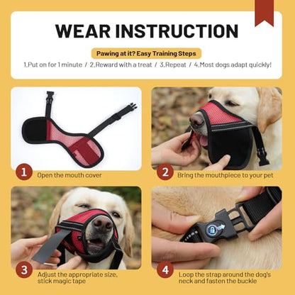 PAWsay 2 Pack Dog Muzzle, Soft Dog Muzzle for Extra Large Sized Dogs Anti Biting Barking Chewing Grooming, Air Mesh Breathable Dogs Mouth Guard Drinkable Adjustable Pet Muzzles, Red XL - size: XL-Snout Circ:8.6"-11"
