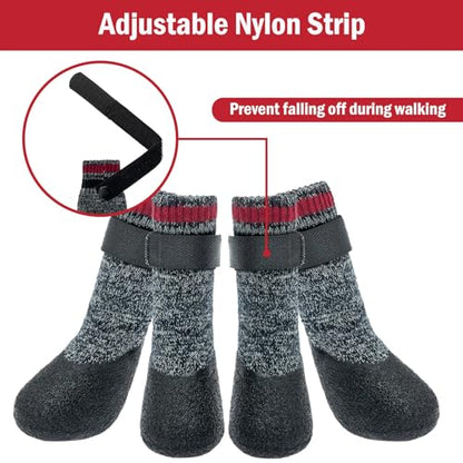 Mihachi Dog Socks Rubber Sole Paw Protectors with Straps Traction Control Anti-Slip Waterproof Boots Winter Paw Protectors - size: Large