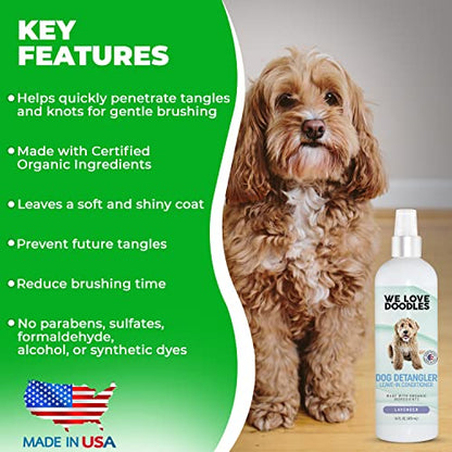 We Love Doodles Dog Detangler Spray - Leave-in Conditioner for Dogs - Dog Detangling Spray - Dematting Spray for Dogs - Tangle Remover - Made in The USA (Lavender)