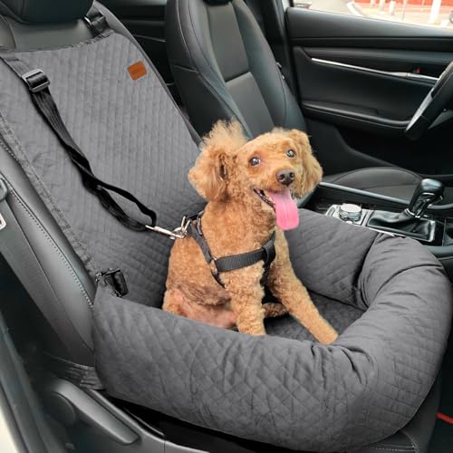 Dog Car Seat for Small Medium Dogs Pet Up to 40 lbs Gray | Detachable Washable, Soft Pet Booster Travel Bed for Front & Seat with Safety Leash Belt - color: Gray