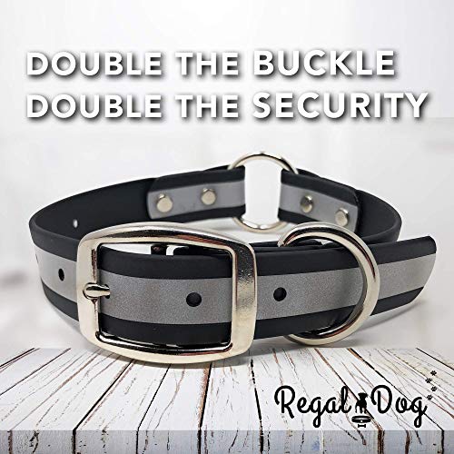 Regal Dog Products Small Black Reflective Dog Collar with Custom Engraved Name Plate and Heavy Duty Center Ring | Waterproof Biothane Personalized Dog Collars - Other Sizes for Medium & Large Dogs - color: Black, size: Small