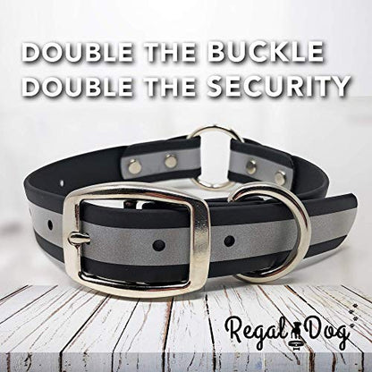 Regal Dog Products Small Black Reflective Dog Collar with Custom Engraved Name Plate and Heavy Duty Center Ring | Waterproof Biothane Personalized Dog Collars - Other Sizes for Medium & Large Dogs - color: Black, size: Small