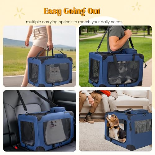 Soft Dog Crate, Portable 3-Door Folding Pet Carrier w/Mesh Windows, 32"x22"x22 Carrying Straps Fleece Mat,Collapsible Kennel for Dogs, Cats, Rabbits-Use for Indoor, Outdoor & Travel (32 inch) - size: 32 inch