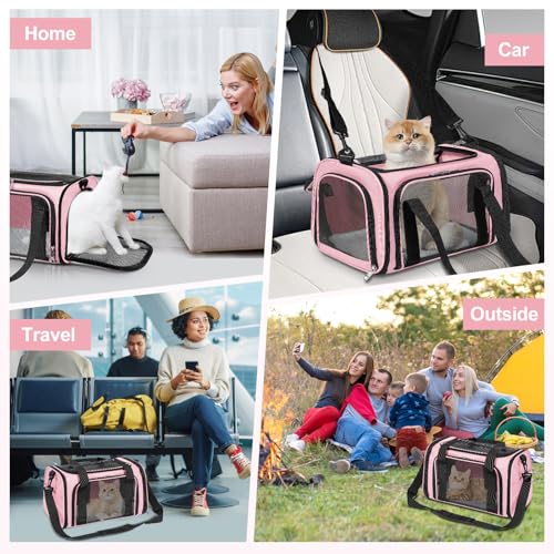 Discala Cat Dog Carrier Up to 15 Lbs TSA Airline Approved Pet Carrier for Small Medium Cats Puppies Dog Carriers for Small Dogs Collapsible Soft Sided Cat Travel Carrier - Pink 15.7"x10.2"x10.2" - color: Pink