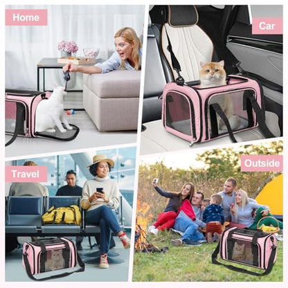 Discala Cat Dog Carrier Up to 15 Lbs TSA Airline Approved Pet Carrier for Small Medium Cats Puppies Dog Carriers for Small Dogs Collapsible Soft Sided Cat Travel Carrier - Pink 15.7"x10.2"x10.2" - color: Pink