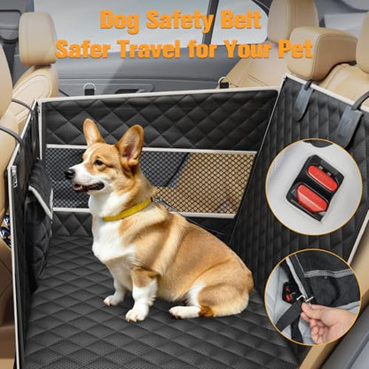 PETICON Dog Car Seat for Large Medium Dogs, One-Piece Hard Bottom Back Seat Extender for Dogs with 2 Mesh Windows, Waterproof Pet Carseat with Storage Pocket for Cars, SUVs and Trucks - size: L